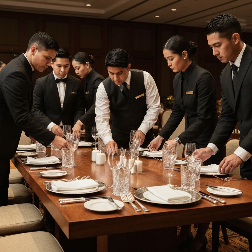 Event staff setting up banquet tables