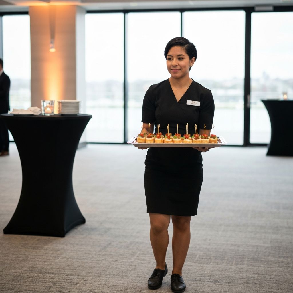 Server carrying appetizers at corporate event