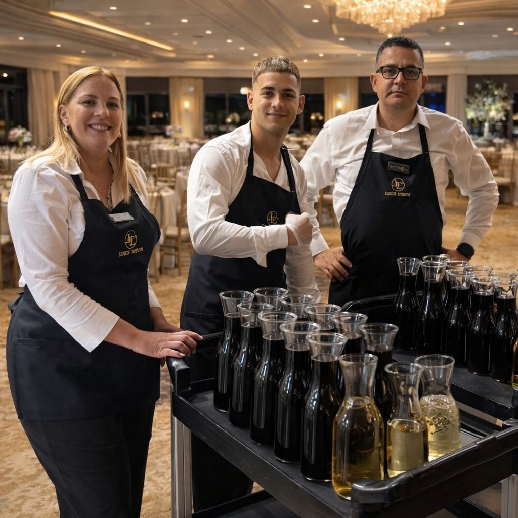 Professional servers preparing event setup